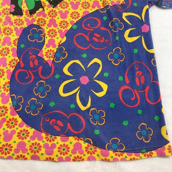 Mickey Pattern Rainbow Multi Color Patchwork Contrast Shirt Yellow Blue NO SIZE - Picture 2 of 11